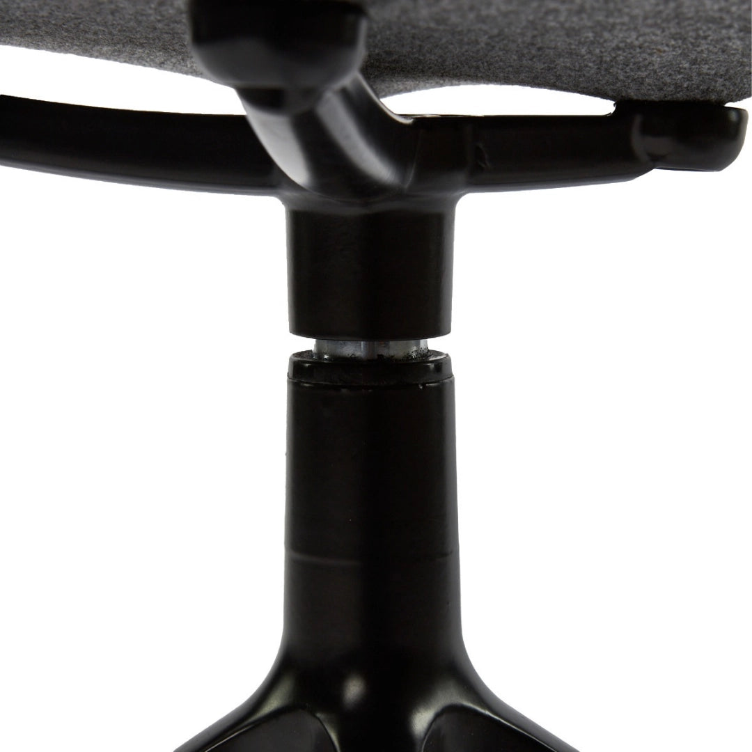 The image features a conference chair, likely designed for office or meeting environments. It showcases the base and adjustment mechanism of the chair, which appears to be black with a sleek, modern design. The chair is likely ergonomic, providing comfort for extended seating.