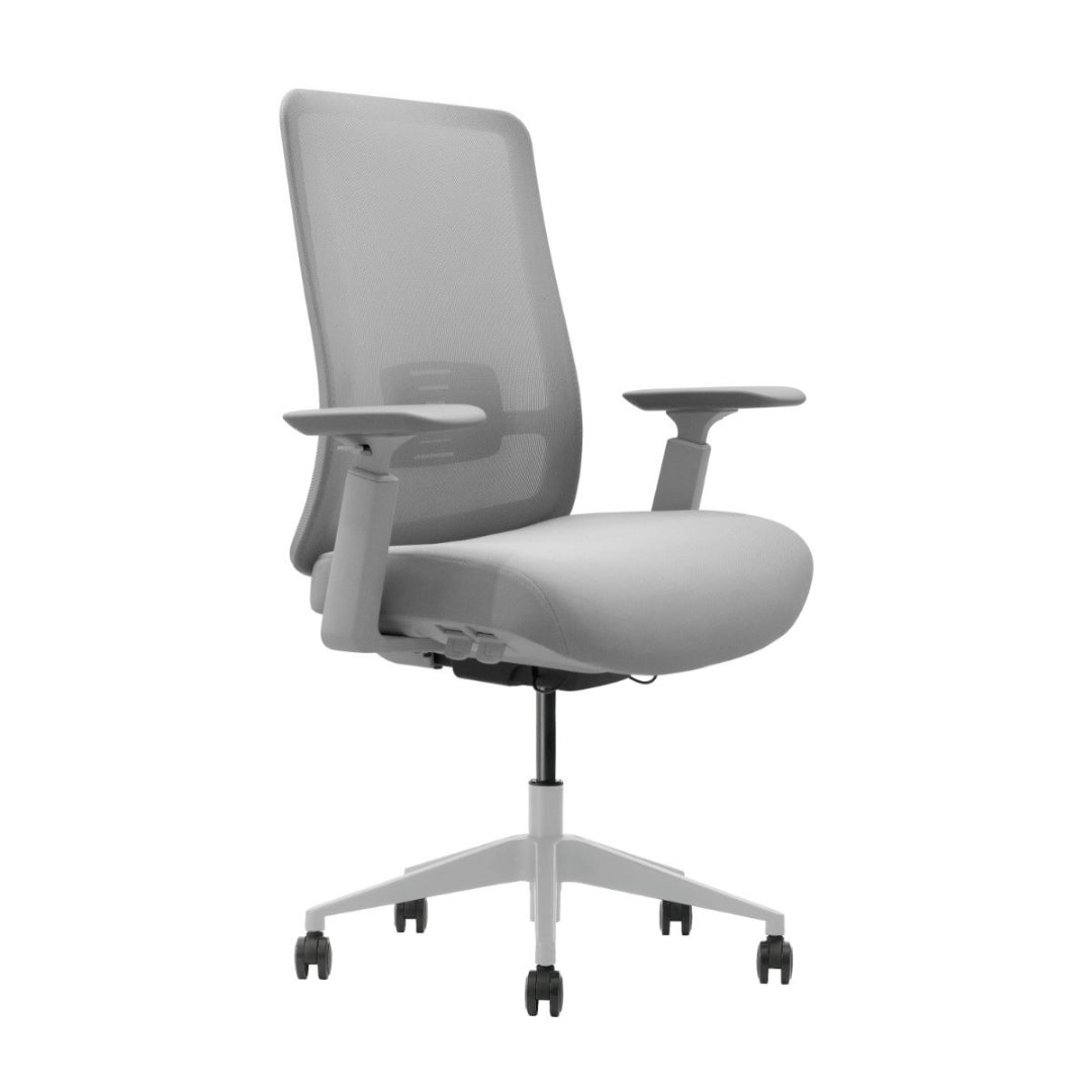 The product is an ergonomic office chair, specifically the Vane model. The chair features a sleek design with a mesh back for breathability, padded seat for comfort, and adjustable armrests. It is mounted on a five-point base with wheels for mobility, making it suitable for office environments.