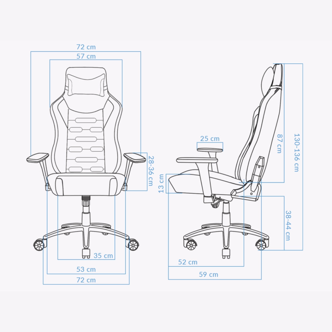 The product is an ergonomic office chair, specifically the UVI Elegant Business model. The image displays a technical drawing of the chair from two angles, highlighting its dimensions and features such as adjustable height and armrests. The design appears modern and supportive, suitable for long hours of use in an office setting.