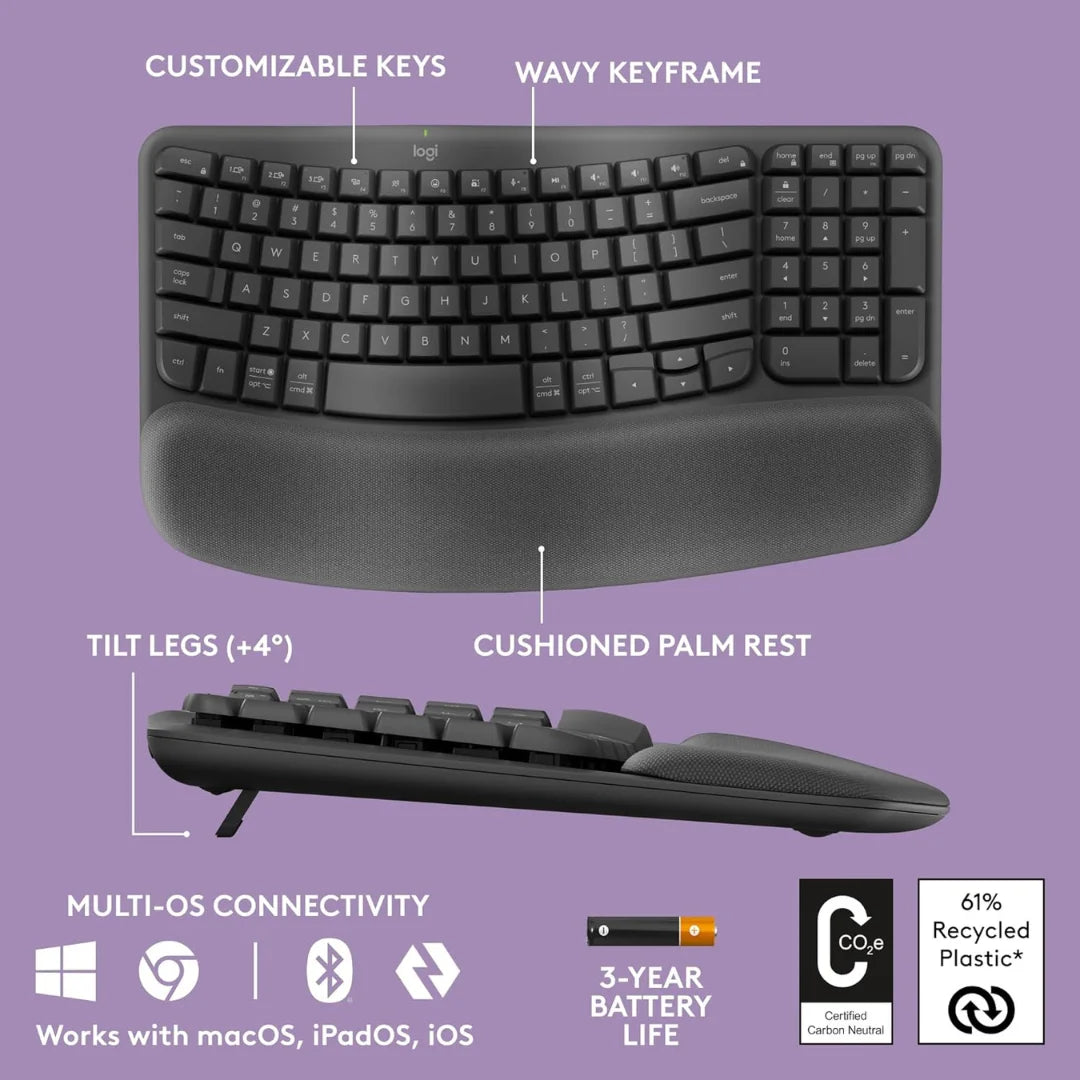 Brezžična ergonomska tipkovnica Logitech Wave Keys