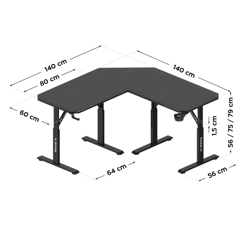 Huzaro Hero 7.3 Black 140 cm adjustable corner gaming desk - image 16