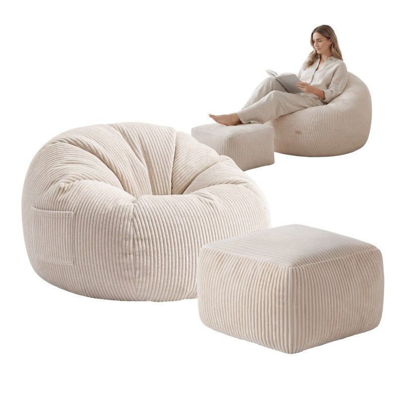 Mark Adler Corduroy pouffe armchair with footrest Comfy 3.0 Beige - image 9