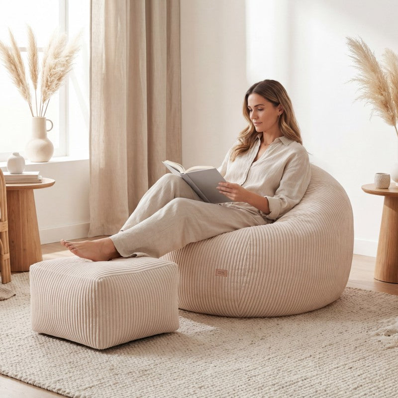 Mark Adler Corduroy pouffe armchair with footrest Comfy 3.0 Beige - image 10