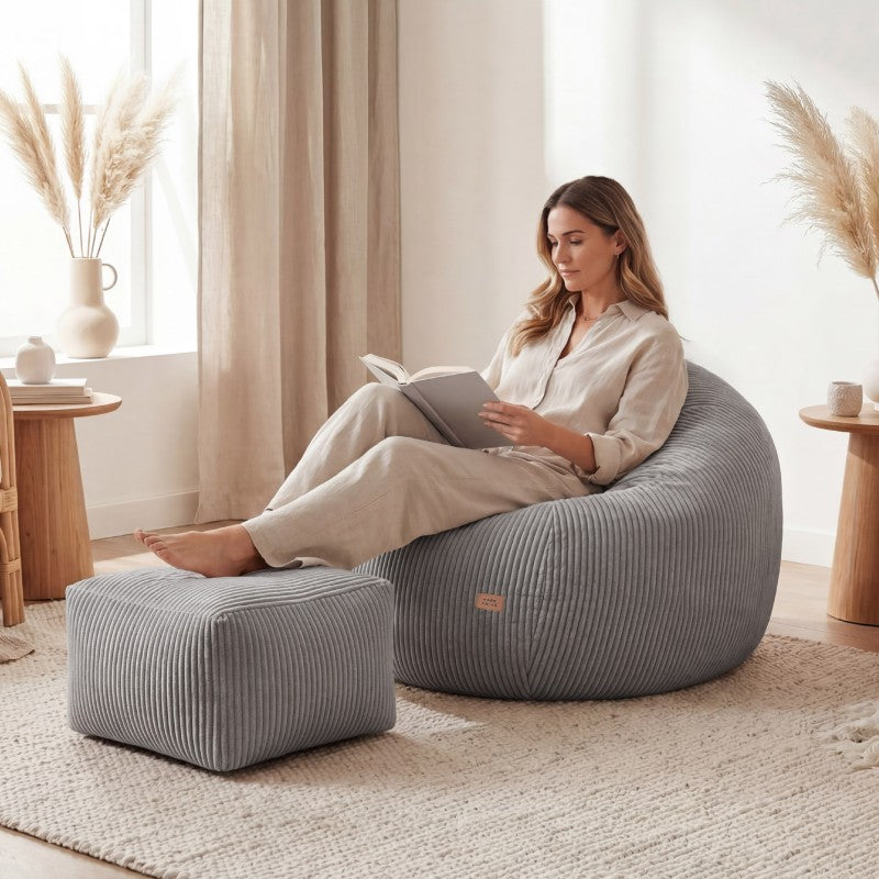 Mark Adler Corduroy pouffe armchair with footrest Comfy 3.0 Grey - image 10