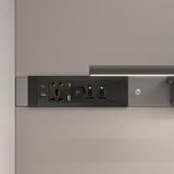 The product is a power and control module designed for acoustic meeting pods. It features multiple power outlets, USB ports, and switches for lighting and ventilation. The sleek design integrates seamlessly into the pod's interior, enhancing functionality and convenience for users.