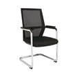 The image shows a conference chair with a sleek and modern design. It features a black mesh backrest for breathability and a padded seat for comfort. The chair has a chrome frame and armrests, making it suitable for office or conference settings. The specific brand and model are not identifiable from the image alone.