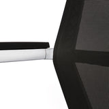 The image features a conference chair, specifically a sledge chair design. It showcases a sleek, modern aesthetic with a black mesh backrest and armrests, complemented by a shiny metal frame. The chair is designed for comfort and style, suitable for conference or meeting environments.