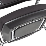The image features a conference chair with a sleek design, likely intended for office or meeting environments. It showcases a black fabric seat and backrest, supported by a sturdy metal frame. The chair appears to be designed for comfort and durability, suitable for prolonged use in professional settings.