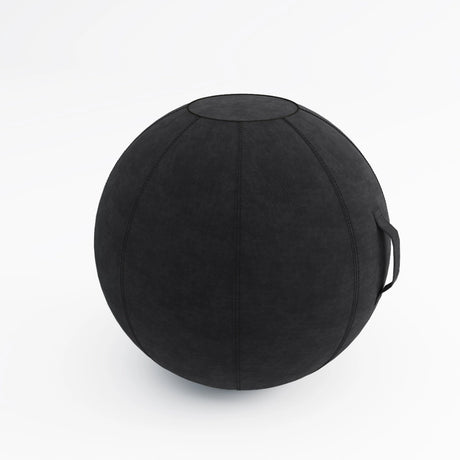 The product is an ergonomic seating ball designed for active sitting. It appears to be a black, textured ball with a handle for easy transport. The design suggests a focus on promoting better posture and comfort while sitting.