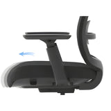 The product is an ergonomic office chair, specifically the Vane model. The image shows a side view of the chair, highlighting its adjustable armrest mechanism, which allows for movement to enhance user comfort. The overall design appears modern and functional, suitable for office environments.