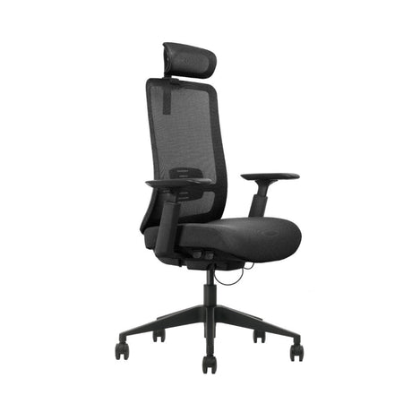The product is an ergonomic office chair, specifically the Vane model. The chair features a modern design with a mesh back for breathability, adjustable armrests, and a supportive headrest, all set on a wheeled base for easy mobility.