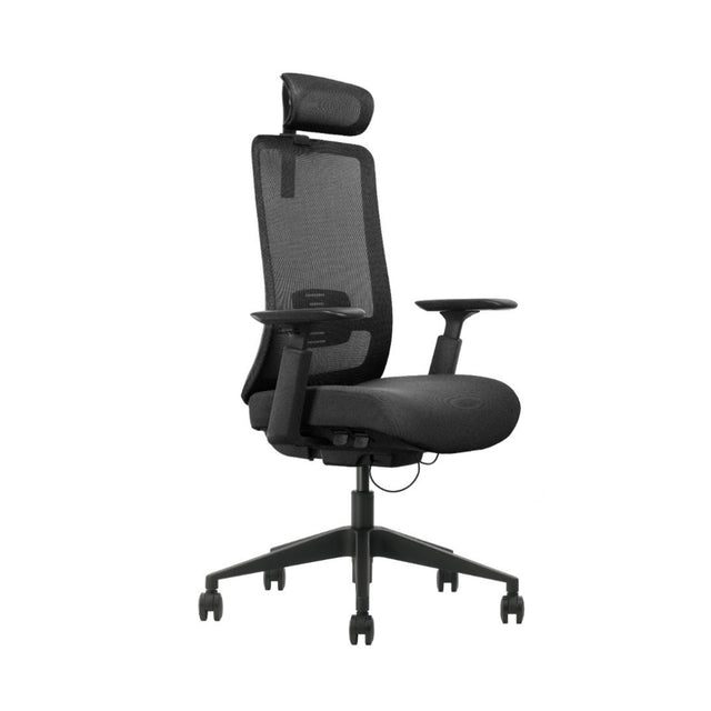 The product is an ergonomic office chair, specifically the Vane model. The chair features a modern design with a mesh back for breathability, adjustable armrests, and a supportive headrest, all set on a wheeled base for easy mobility.