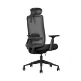 The image features an ergonomic office chair, specifically the Vane model. It has a modern design with a mesh backrest for breathability and comfort. The chair includes adjustable armrests and a supportive headrest, making it suitable for long hours of use. The overall aesthetic is sleek and functional, designed to promote good posture and comfort in a workspace.