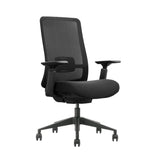 The product is an ergonomic office chair, specifically the Vane model. The chair features a sleek design with a breathable mesh backrest and a cushioned seat, along with adjustable armrests and a five-point base with wheels for mobility.