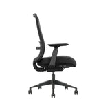 The image features an ergonomic office chair, specifically the Vane model. It showcases a sleek design with a mesh backrest for breathability, adjustable armrests, and a sturdy base with wheels for mobility. The overall aesthetic is modern and functional, suitable for office environments.
