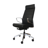 The product is an ergonomic office chair, specifically the "Superior Executive Chair." The chair features a sleek black design with a high backrest, padded seat, and armrests. It has a modern chrome base with wheels for easy mobility, making it suitable for office environments.