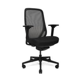 The product is an ergonomic office chair designed for comfort and support during long hours of sitting. It features a mesh backrest for breathability and a cushioned seat for added comfort. The chair has adjustable armrests and is mounted on a rolling base for easy movement.