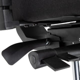 The product is an ergonomic office chair, likely designed for comfort and support during long hours of use. The image shows the chair's adjustment mechanisms, including levers for height and tilt, indicating its customizable features for user comfort. The design appears sleek and functional, suitable for a professional workspace.