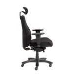 The product is an ergonomic office chair, specifically the Rapthor model. The image shows the chair from the side, highlighting its sleek black design, adjustable armrests, and a supportive backrest with a headrest. The chair is designed for comfort and functionality, suitable for extended periods of use.