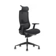 The product is an ergonomic office chair, specifically the Valor model. The chair features a high backrest with a mesh design for breathability, adjustable armrests, and a comfortable seat. Its sleek black color and modern design make it suitable for various office environments.