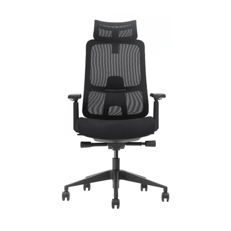 The product is an ergonomic office chair, specifically the Valor model. The chair features a high backrest with a mesh design for breathability, adjustable armrests, and a comfortable seat, all supported by a wheeled base for mobility.