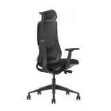 The product is an ergonomic office chair, specifically the Valor model. The image shows the chair from a side view, highlighting its mesh backrest for breathability, adjustable armrests, and a sleek, modern design. The chair is mounted on a wheeled base for mobility.