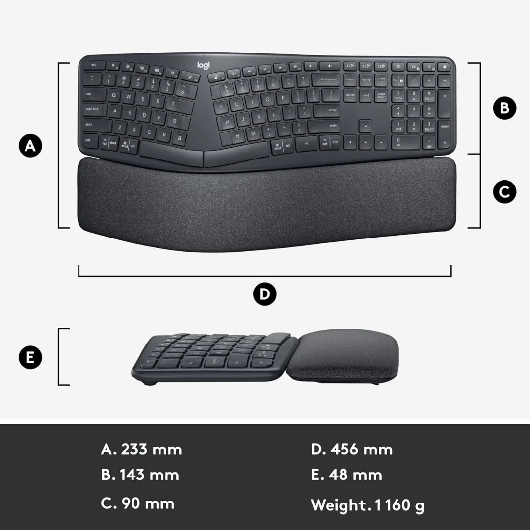 Ergonomska tipkovnica Logitech ERGO K860, njemački izgled, crna - Ergospace