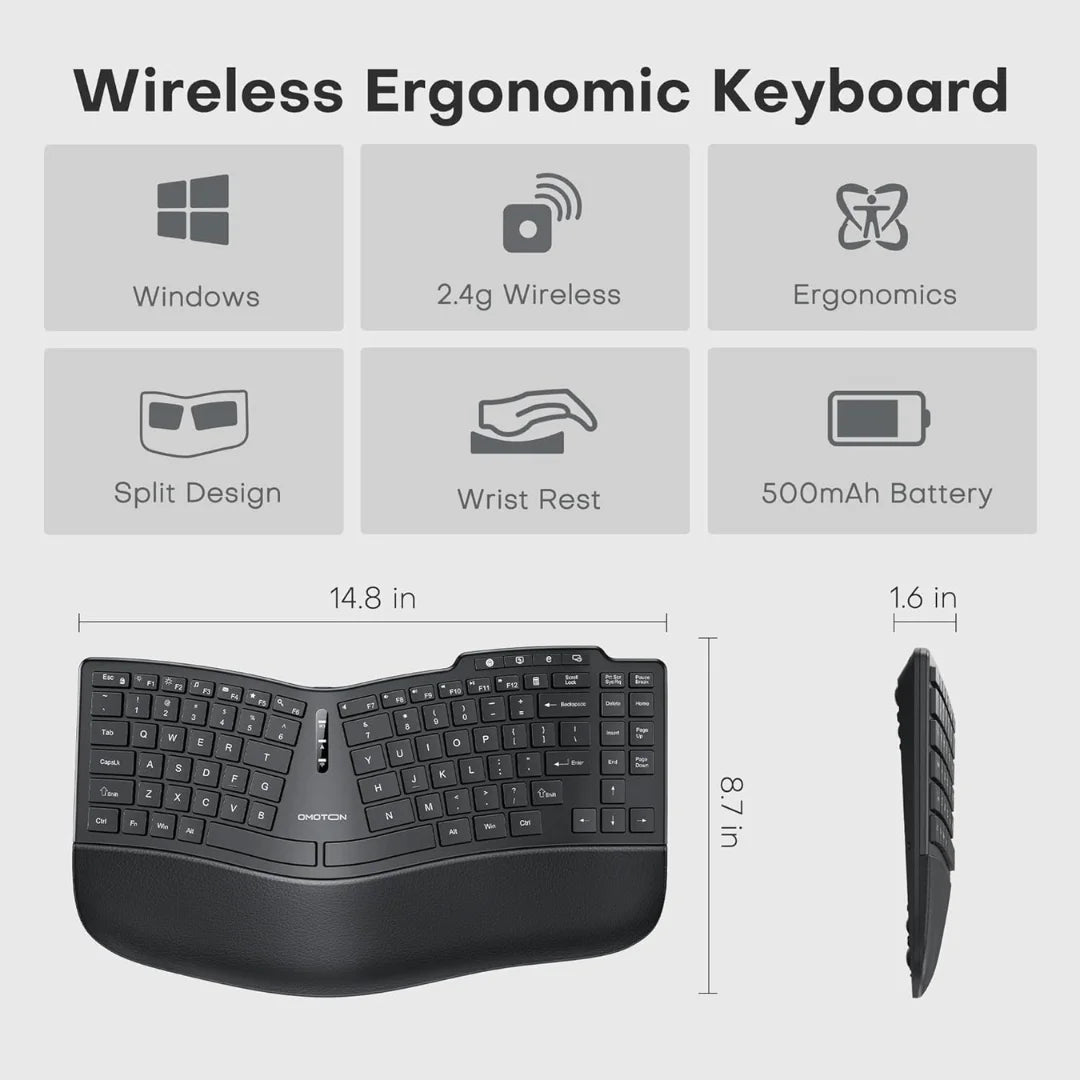 Ergonomska tipkovnica Omoton, engleski (SAD)/njemački raspored, crna