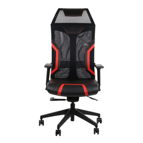 The product is a gaming chair, specifically the Ryder Extreme model. It features a sleek design with a combination of black and red colors, a mesh back for breathability, and adjustable armrests. The chair is designed for comfort during long gaming sessions.