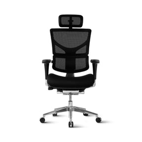 The product is an ergonomic office chair, specifically the Smart Plus model. The chair features a sleek design with a breathable mesh back and a comfortable padded seat. It includes adjustable armrests and a headrest, all mounted on a five-point base with wheels for mobility.