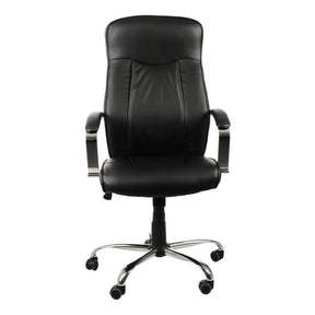 The product is an ergonomic office chair, model ZN-9152. It features a sleek black design with a padded seat and backrest, chrome accents on the armrests, and a five-point base with wheels for mobility.