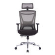 The product is an ergonomic office chair, specifically the Taurus model. The chair features a mesh back for breathability, a padded seat for comfort, and adjustable armrests. It also includes a headrest and a chrome base with wheels for mobility.