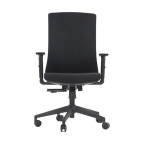 The product is an ergonomic office chair, specifically the Tono model. The chair features a tall, sleek black backrest, adjustable armrests, and a five-point base with wheels for mobility. Its design emphasizes comfort and support for long periods of sitting.