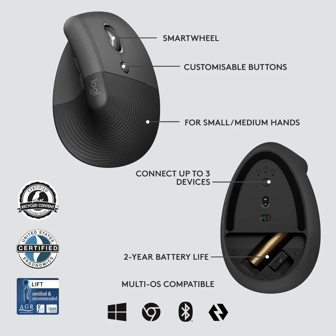 Vertical Ergonomic Mouse Logitech Lift for Business