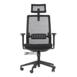 The image features an ergonomic office chair, specifically the "Cutler" model. The chair has a modern design with a breathable mesh backrest and a padded seat for comfort. It includes adjustable armrests and a height-adjustable mechanism, enhancing user ergonomics for prolonged sitting.
