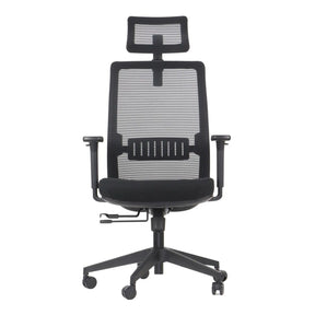 The image features an ergonomic office chair, specifically the "Cutler" model. The chair has a modern design with a breathable mesh backrest and a padded seat for comfort. It includes adjustable armrests and a height-adjustable mechanism, enhancing user ergonomics for prolonged sitting.