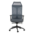 The image features an ergonomic office chair, specifically the Ryder gaming chair. It has a modern design with a mesh backrest for breathability and comfort, along with adjustable armrests. The chair is primarily gray in color and is mounted on a wheeled base for easy mobility.
