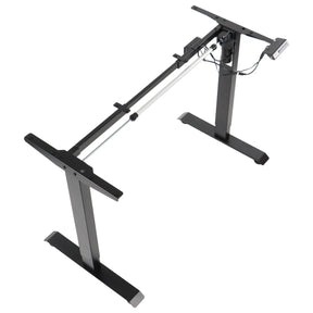 The product is a standing desk frame, specifically the Prato model. The image shows a minimalist, adjustable frame designed for a standing desk setup, featuring sturdy black legs and a crossbar for stability. It includes a control mechanism for height adjustment, making it ergonomic and suitable for various user preferences.