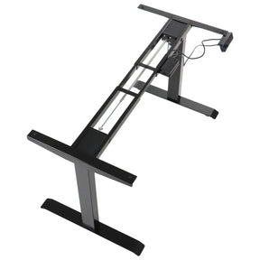 The product is a standing desk frame, model UT01N-2T. The image shows a black metal frame designed to support a desktop, featuring adjustable legs and a control panel for height adjustment. The frame is sturdy and modern, suitable for ergonomic office setups.