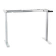 The product is a standing desk frame, specifically the model UT04-2T. It features a minimalist design with a sturdy metal structure in a sleek white finish. The image shows the frame's adjustable legs and a control panel for height adjustment, making it suitable for ergonomic office setups.