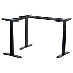 The product is a standing desk frame, specifically the model "UT04-3T-90A." It features a sleek black design with adjustable height capabilities, allowing users to switch between sitting and standing positions. The frame includes sturdy legs and a crossbar for stability, making it suitable for ergonomic office setups.