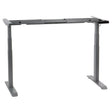 The product is a standing desk frame, specifically the model UT04-3T-A. It features a sturdy gray metal construction with adjustable height capabilities, designed to support a desktop surface for ergonomic use. The frame includes a control panel for height adjustments, making it suitable for both sitting and standing work positions.