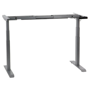 The product is a standing desk frame, specifically the model UT04-3T-A. It features a sturdy gray metal construction with adjustable height capabilities, designed to support a desktop surface for ergonomic use. The frame includes a control panel for height adjustments, making it suitable for both sitting and standing work positions.