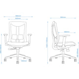 The product is an ergonomic office chair, specifically the UVI Energetic model. The image displays technical drawings showing the chair's dimensions, including its height, width, and depth, along with details of its adjustable features and design elements. The chair appears to have a modern design with a focus on comfort and support for prolonged sitting.