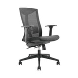 The product is an ergonomic office chair, specifically the UVI Energetic model. The chair features a high mesh backrest for breathability, a cushioned seat, and adjustable armrests, all supported by a five-point base with wheels for mobility. Its design emphasizes comfort and support for long hours of sitting.