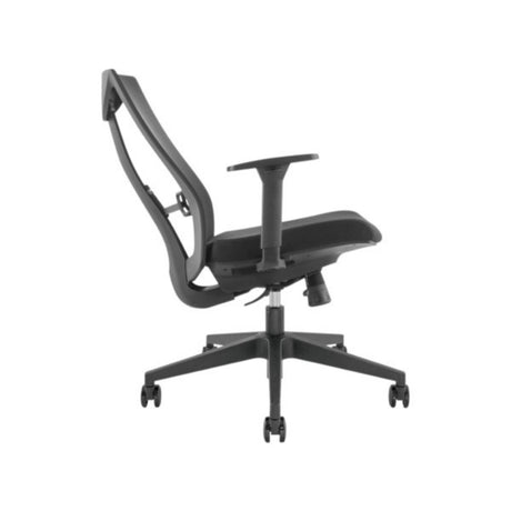 The product is an ergonomic office chair, specifically the UVI Energetic model. The image shows the chair from a side angle, highlighting its modern design with a mesh backrest, adjustable armrests, and a five-point base with wheels for mobility. The overall aesthetic appears sleek and functional, suitable for an office environment.