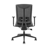 The product is an ergonomic office chair, specifically the UVI Energetic model. The image shows the back view of the chair, featuring a sleek design with a mesh back for breathability, adjustable armrests, and a sturdy base with wheels for mobility.