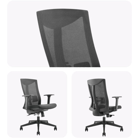 The product is an ergonomic office chair, specifically the UVI Energetic model. The image showcases multiple angles of the chair, highlighting its sleek design with a mesh back for breathability, adjustable armrests, and a comfortable seat cushion. The chair is mounted on a five-point base with wheels for mobility.