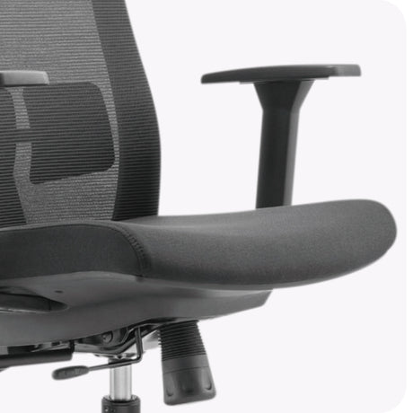 The image features an ergonomic office chair, specifically the UVI Energetic model. It showcases a modern design with a mesh backrest for breathability, padded seat, and adjustable armrests, highlighting its focus on comfort and support for prolonged sitting.