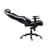 The product is an ergonomic office chair designed for gaming, specifically the UVI Alpha model. The chair features a sleek black and gray design, with a reclining backrest and adjustable armrests, making it suitable for long hours of use. Its base includes wheels for easy mobility.